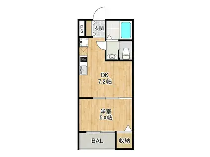 グリーンティエラYASU(1DK/2階)の間取り写真