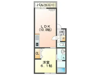 アイMS長町(1LDK/2階)の間取り写真