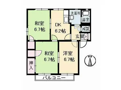ディアス羽原B(3DK/2階)の間取り写真