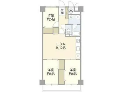 西蒲田ロイヤルハイツ(3LDK/6階)の間取り写真