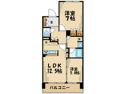 リージア経堂テラスガーデン(2LDK/2階)の間取り写真