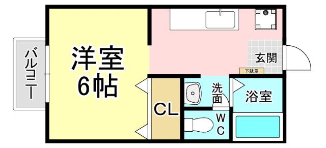 ビーライン菜園場(1K/2階)の間取り写真