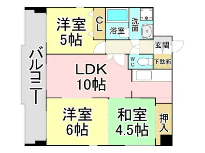 ラフィーネ戸畑(3LDK/6階)の間取り写真