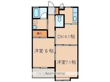 コーポサンモールII(2DK/1階)の間取り写真