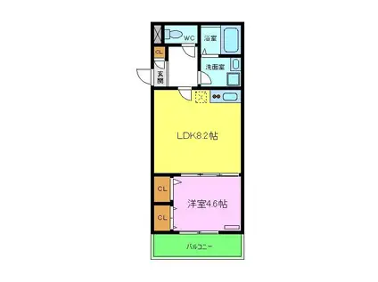 ジーメゾン初芝パックス(1LDK/2階)の間取り写真