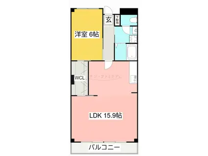 赤岩口グリーンハイツ(1LDK/3階)の間取り写真