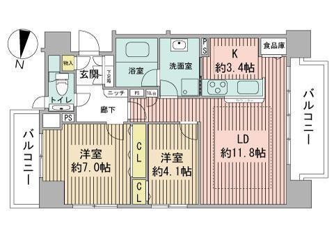 クリオ大通・ラモード(2LDK/4階)の間取り写真