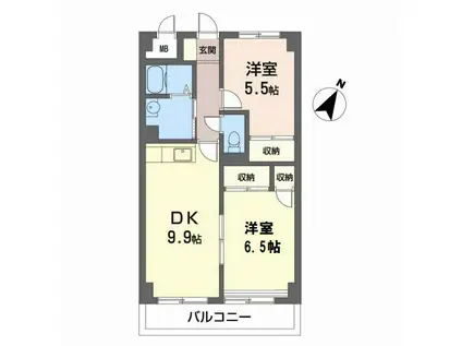 ジュネス南蔵王 弐番館(1LDK/3階)の間取り写真