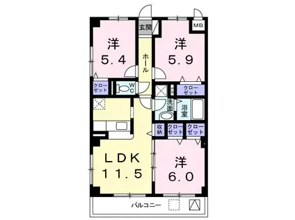 アネックス福知山(3LDK/3階)の間取り写真
