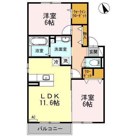 ローゼン シュタット B棟(2LDK/2階)の間取り写真