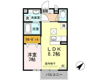 プログレス1 A棟(1LDK/1階)の間取り写真