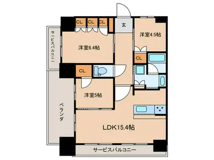 ローレルコート上本町七丁目北館(3LDK/5階)の間取り写真