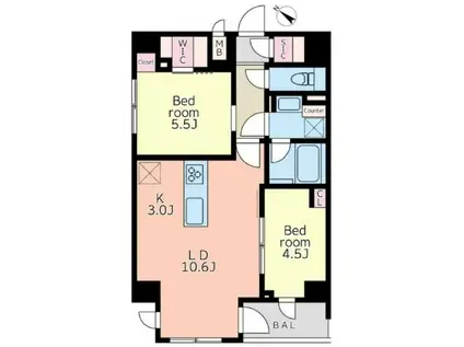 プライマル蒲田(2LDK/15階)の間取り写真