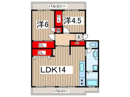 パレ・コンセール(2LDK/2階)の間取り写真