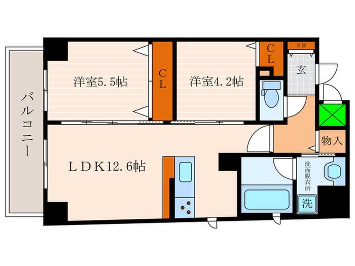 ルッソ烏丸五条(2LDK/4階)の間取り写真
