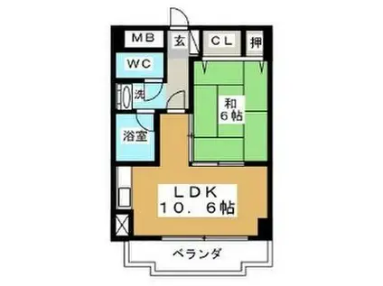 ハイム旭丘(1LDK/5階)の間取り写真