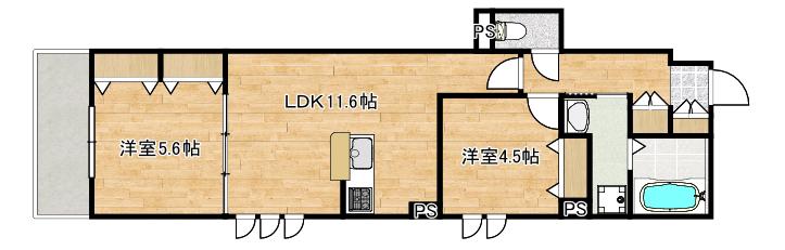 大口通ヘーベルメゾン C棟(2LDK/1階)の間取り写真