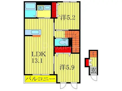 クロシェット(2LDK/2階)の間取り写真