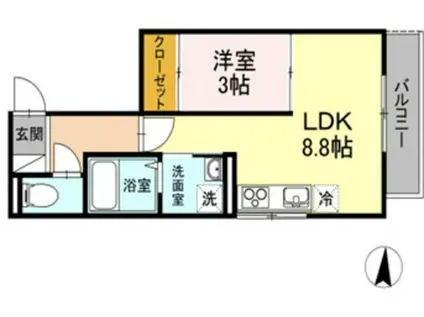 ウィングB棟(1LDK/2階)の間取り写真