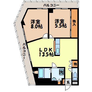 ロイヤル花丘(2LDK/4階)の間取り写真