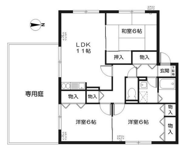 ハウゼ春日丘(3LDK/1階)の間取り写真