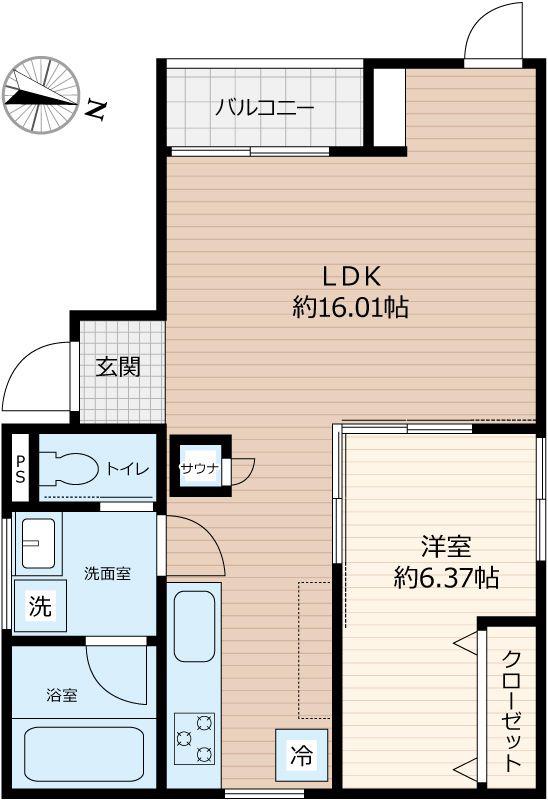 SCENE.MEGURO SAUNA RESIDENCE(1LDK/2階)の間取り写真
