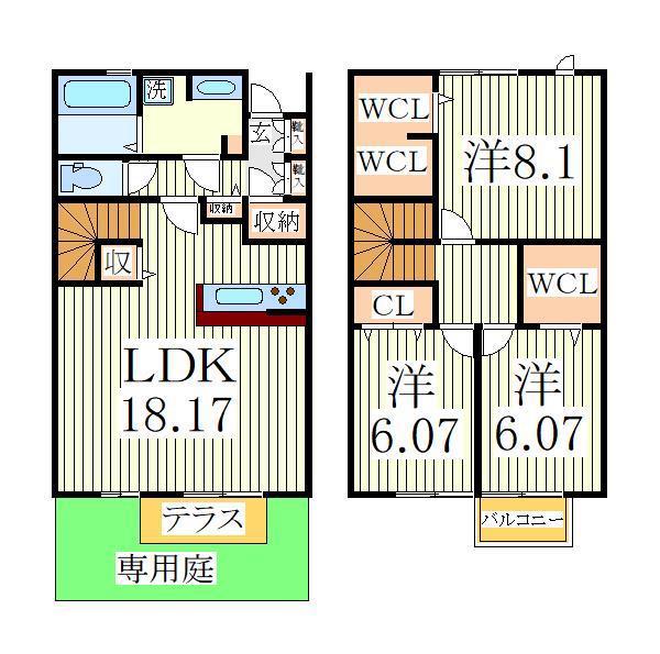 BLESS HOUSE柏西町D(3LDK/1階)の間取り写真