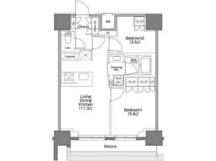 ザ・パークハビオ横浜白楽(2LDK/10階)の間取り写真