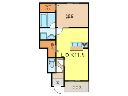 リュクス西明石II(1LDK/1階)の間取り写真