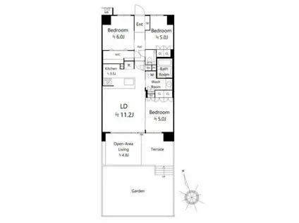 ヴェレーナ赤羽志茂プレミアテラス(3LDK/1階)の間取り写真