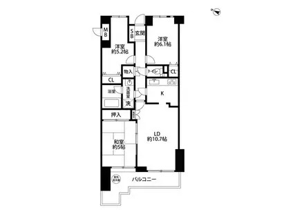 フラット三ツ沢公園(3LDK/1階)の間取り写真