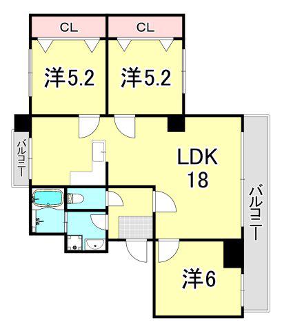 アルボール西道頓堀(3LDK/5階)の間取り写真