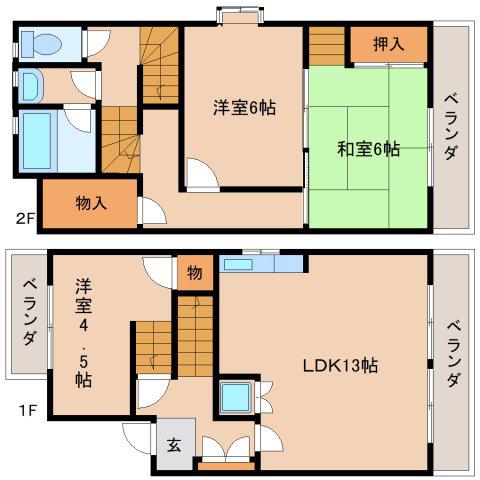 ナカノシマフラッツ(3LDK/2階)の間取り写真