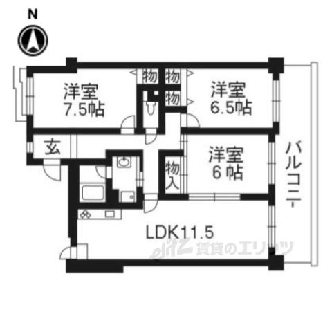 ライオンズマンション山科小野(3LDK/1階)の間取り写真