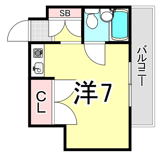 シャンブルド甲東園(ワンルーム/4階)の間取り写真