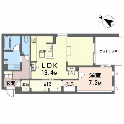 ユートレア S棟(1LDK/1階)の間取り写真