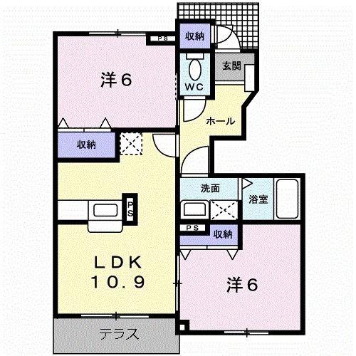ラルジュ壱番館(2LDK/1階)の間取り写真