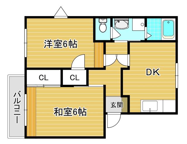 ホワイティハイツ C棟(2DK/2階)の間取り写真