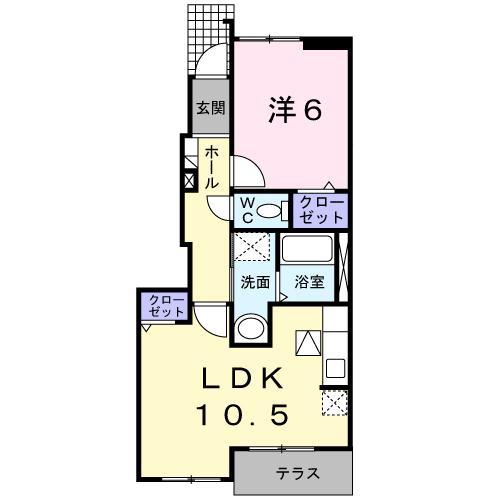 シャトレーヌ立花B(1LDK/1階)の間取り写真