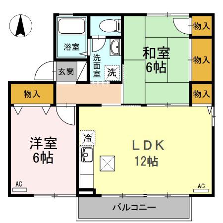 モア・フローレンスC棟(2LDK/2階)の間取り写真