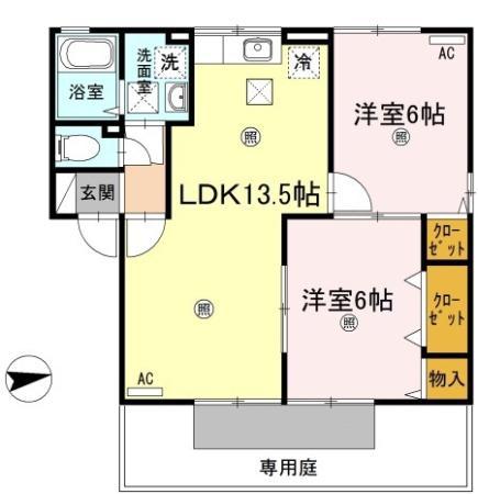 メゾンシャルム木太A(2LDK/1階)の間取り写真