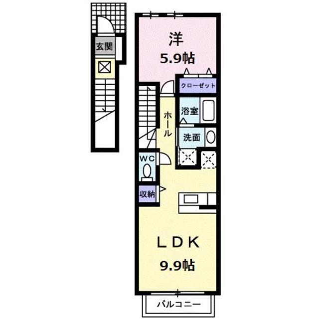 サザンクロス(1LDK/2階)の間取り写真