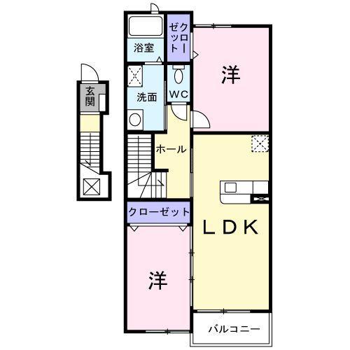 ジームス見次(2LDK/2階)の間取り写真