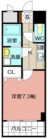 U-BASIC REEF 三萩野(1K/6階)の間取り写真