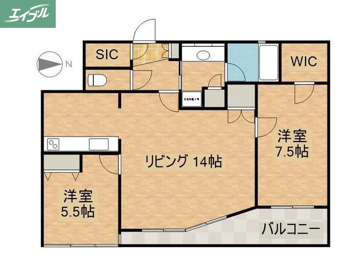 リベール桑田町CENTRAL CITY(2LDK/6階)の間取り写真