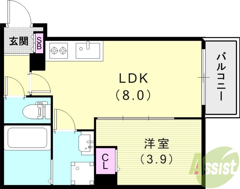 KIT石橋阪大前(1LDK/3階)の間取り写真