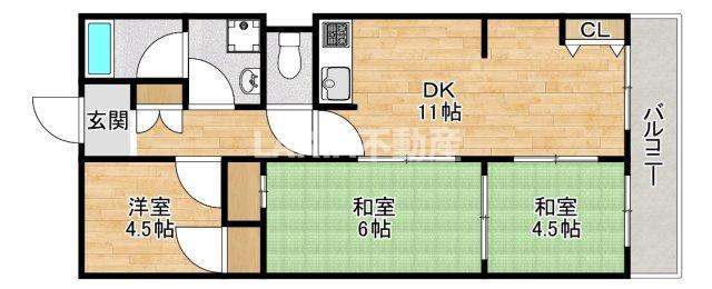 オクトハイツつくし(3DK/3階)の間取り写真