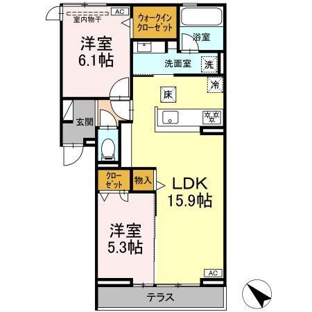 セレーノ北安東 A棟(2LDK/3階)の間取り写真