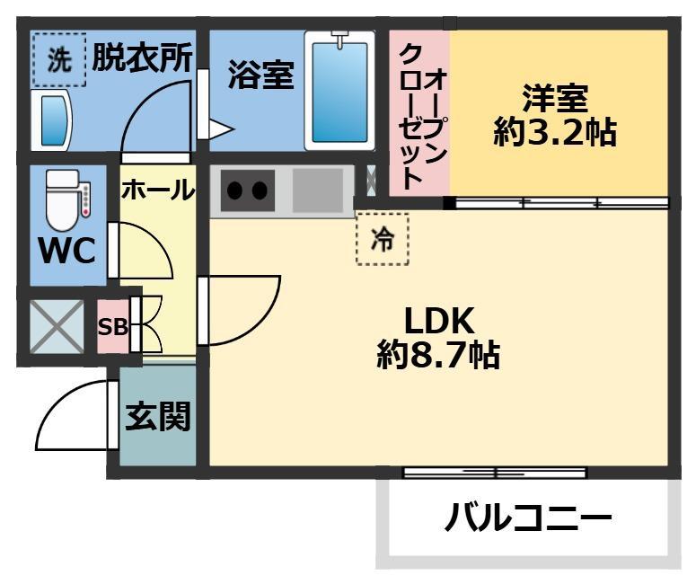 メゾン・ドゥ・アッシュ越谷(1LDK/1階)の間取り写真