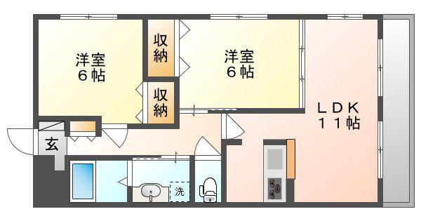 カサブランカ奥田(2LDK/3階)の間取り写真